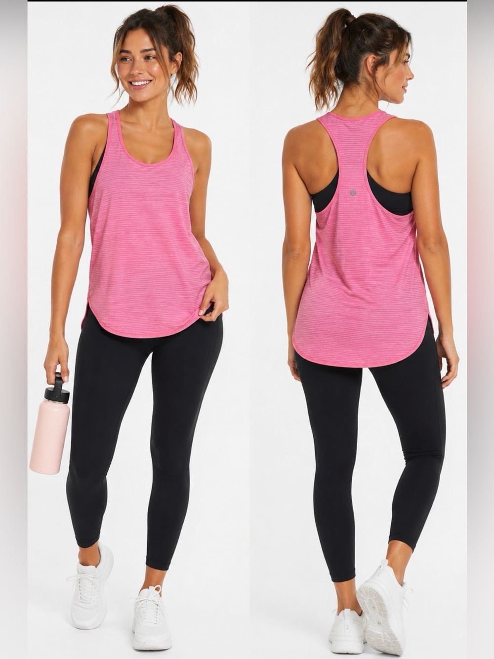639 Lululemon Pink Racerback Athletic Tank Top Women’s 6 Stripes Running Yoga